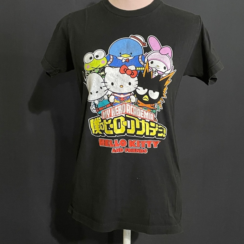 Sanrio My Hero Academia T-Shirt Small Black Good Hello Kitty Friends Anime Tee